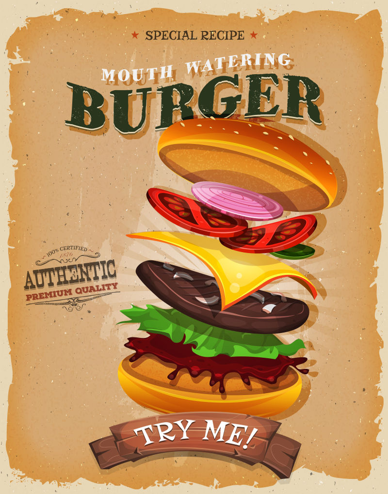 矢量老式多层汉堡包的海报设计