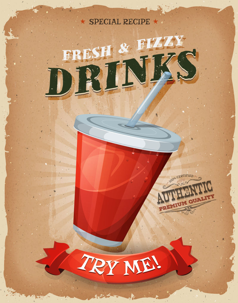 创意矢量饮料的复古海报设计