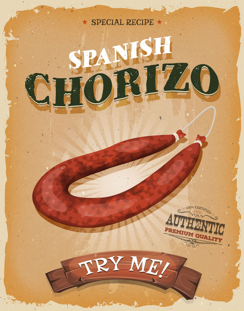 矢量复古西班牙烤肠的海报设计