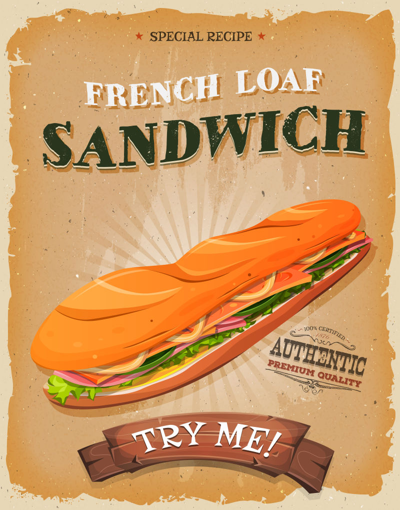 创意矢量法式三明治的海报设计
