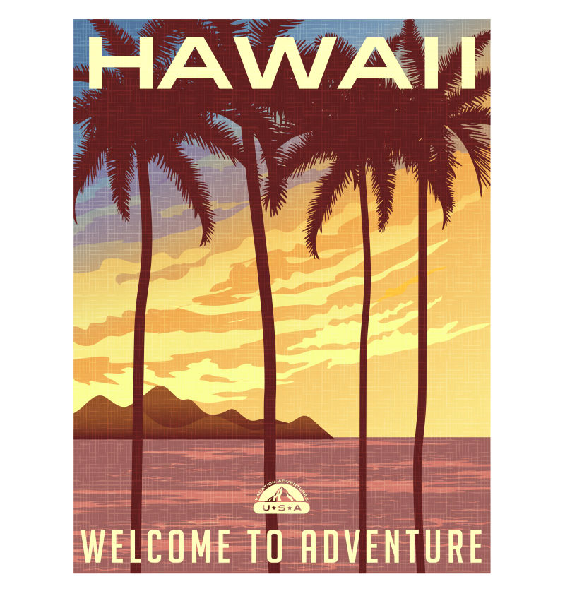 创意矢量夏威夷复古海报设计