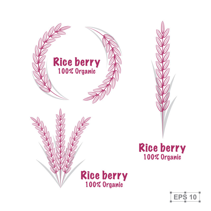 矢量的粉色水稻标签设计
