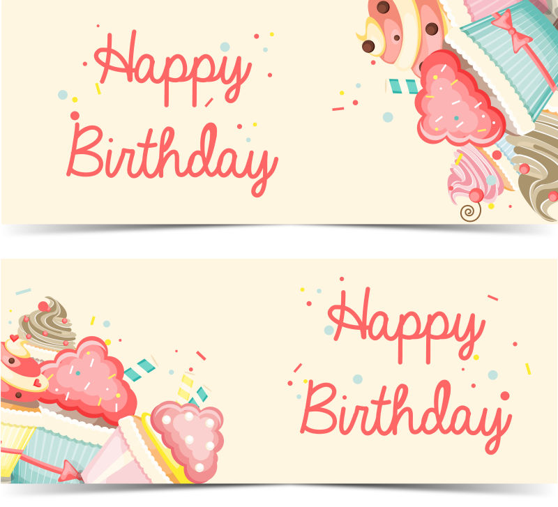 纸杯蛋糕图案的矢量生日卡片设计