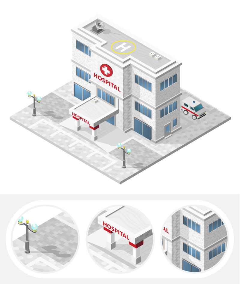 创意矢量医院的建筑设计元素