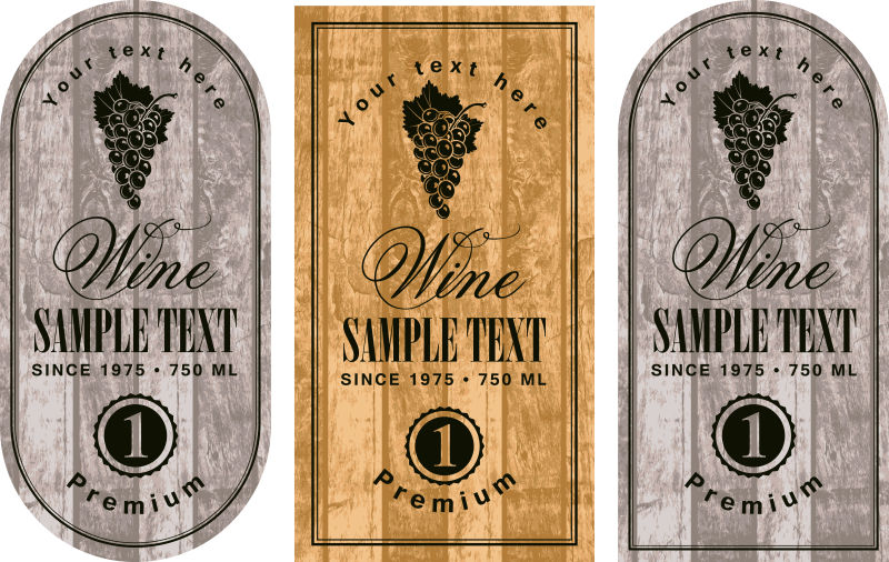 矢量木制纹理的葡萄酒标签设计