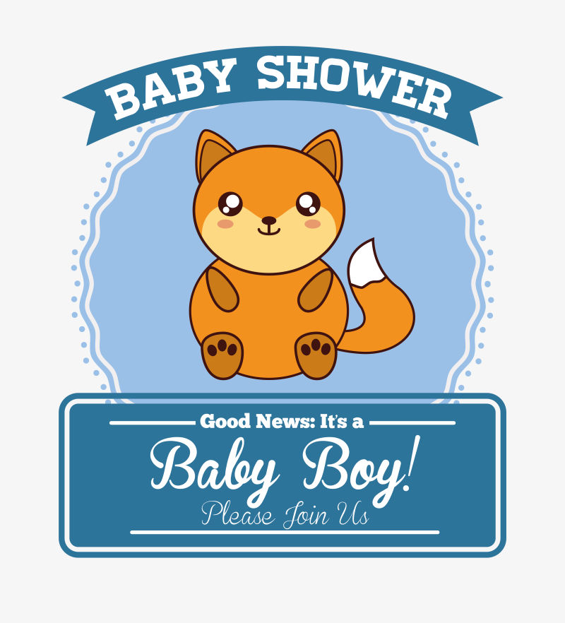 狐狸图案婴儿沐浴卡矢量插图