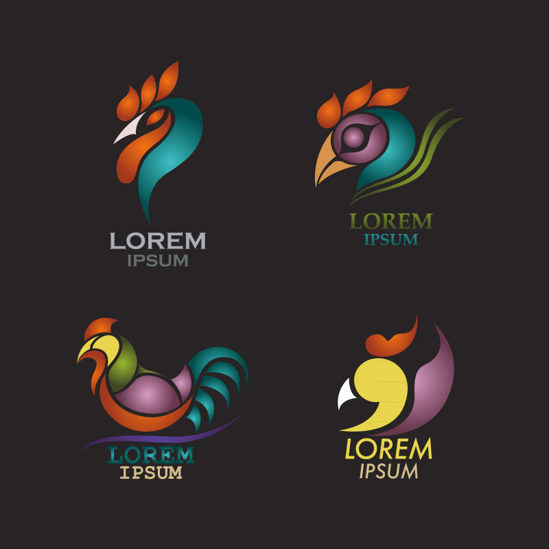 彩色公鸡图案的矢量logo设计