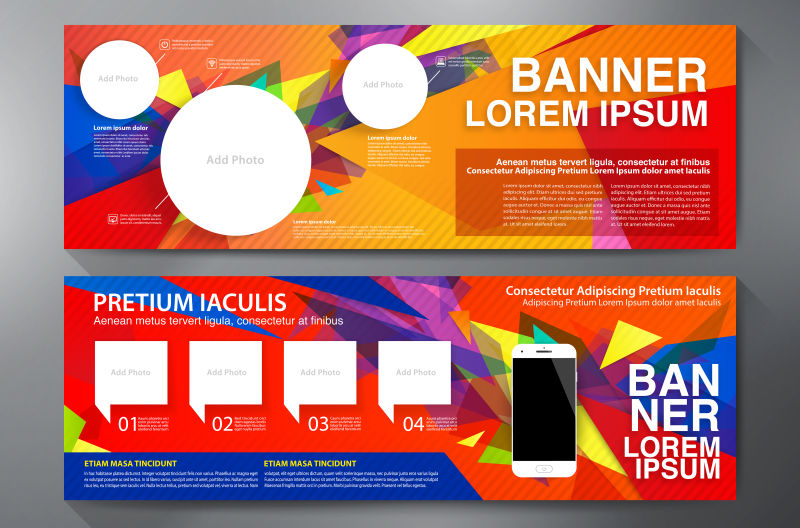 彩色几何图案的矢量横幅广告设计