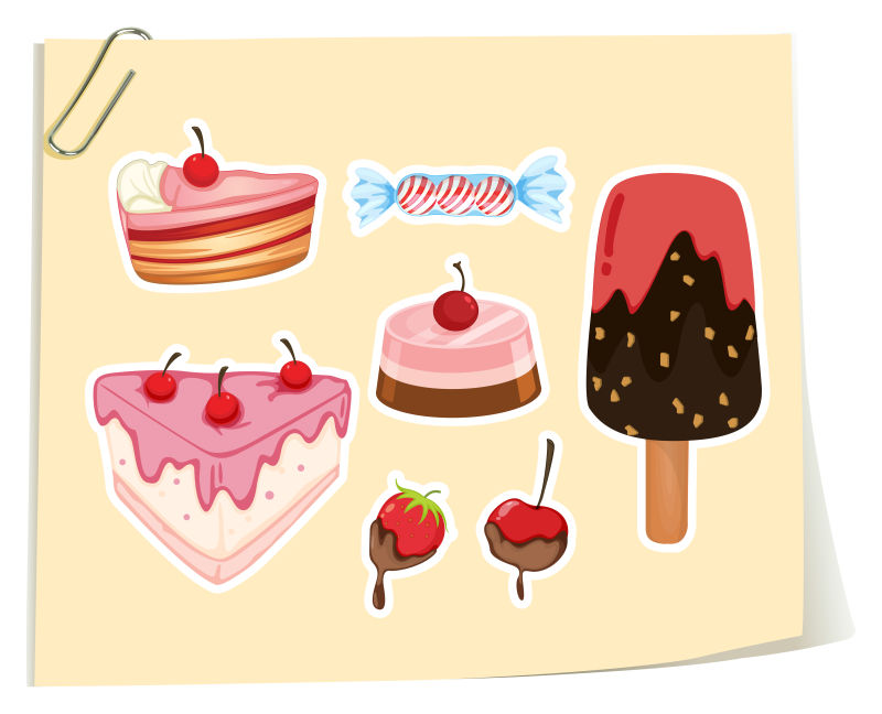 甜点蛋糕和冰淇淋的矢量插图