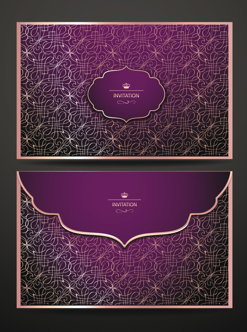 创意紫色精美花纹的矢量邀请函设计