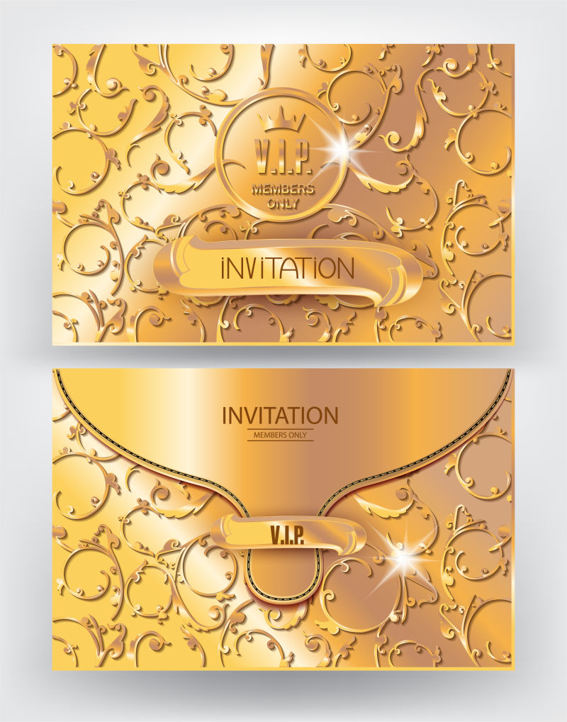 金色华丽花卉装饰元素的邀请函设计