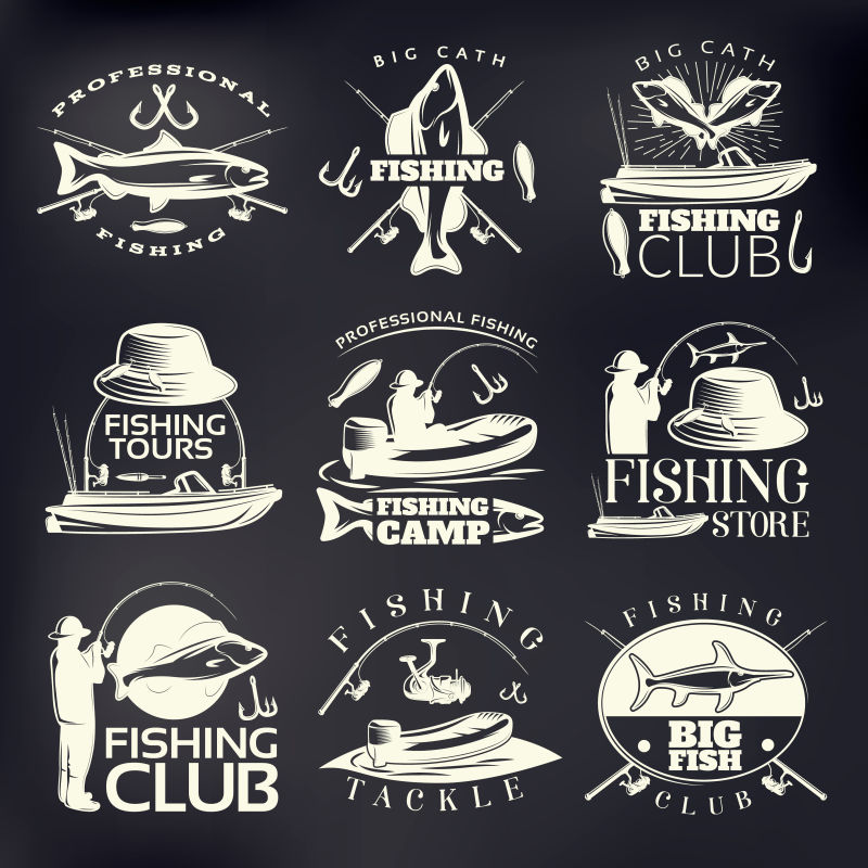 钓鱼俱乐部矢量徽章设计