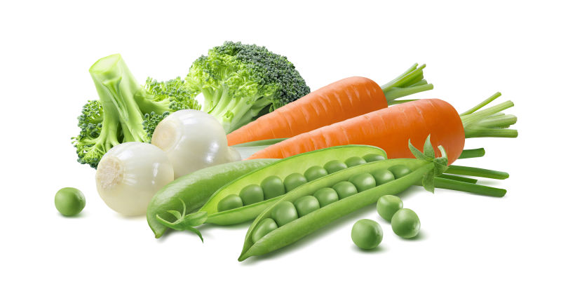 白色背景上的各种新鲜蔬菜食材