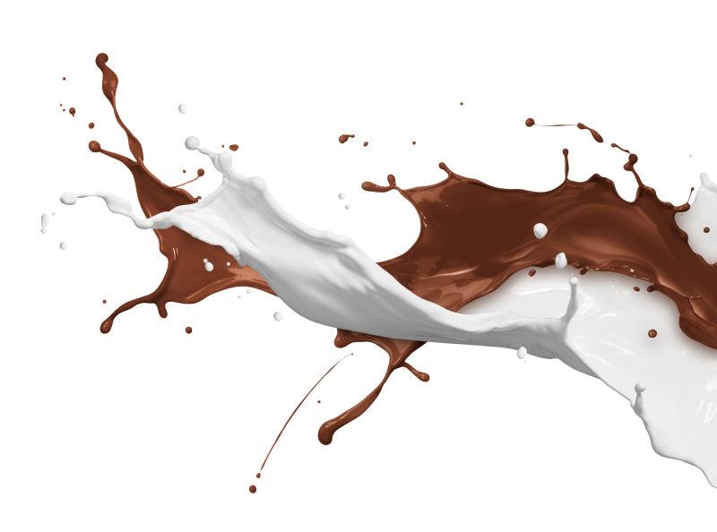 白色背景下牛奶和巧克力飞溅