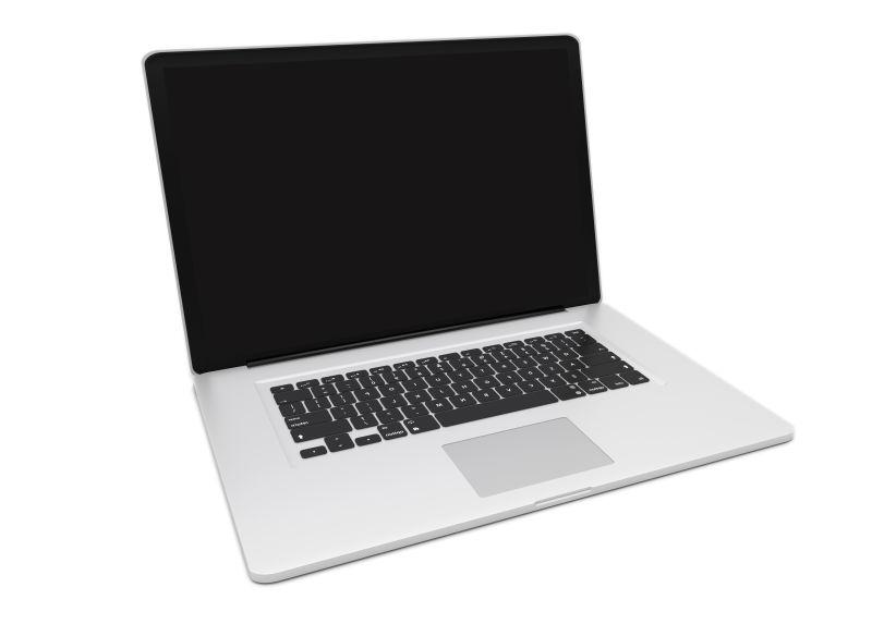 白色背景下的笔记本电脑办公设备三维渲染
