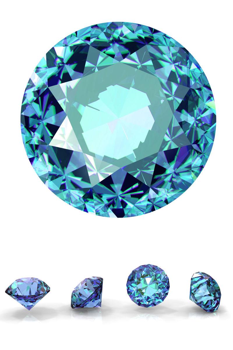 白色背景下的宝石和下面排列的四颗小宝石