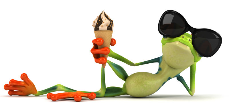 卡通青蛙躺在地上拿着冰淇淋