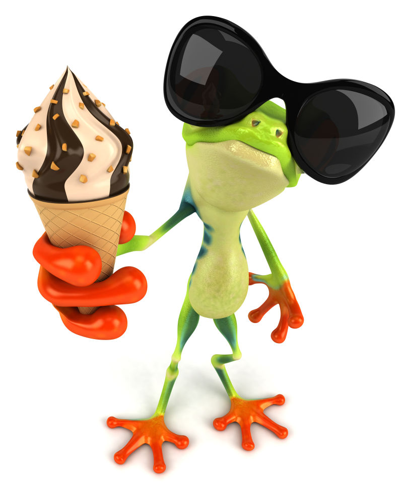 可爱的青蛙拿着冰淇淋