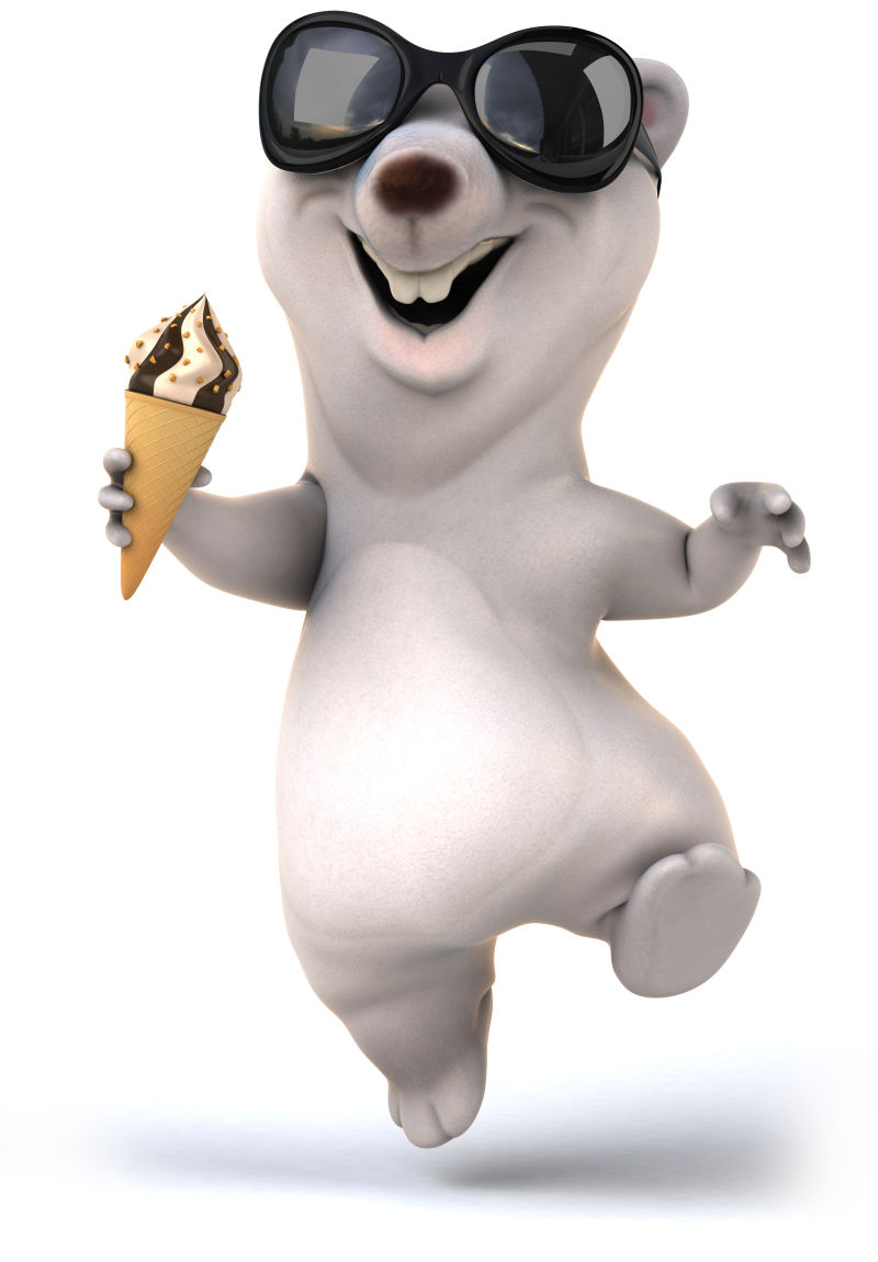 可爱的白熊拿着冰淇淋