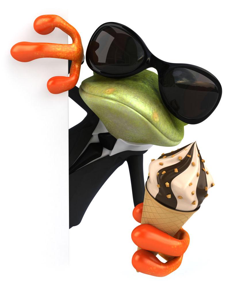 拿着冰淇淋的青蛙