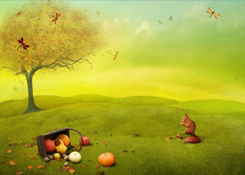 创意矢量秋天景观的艺术插图