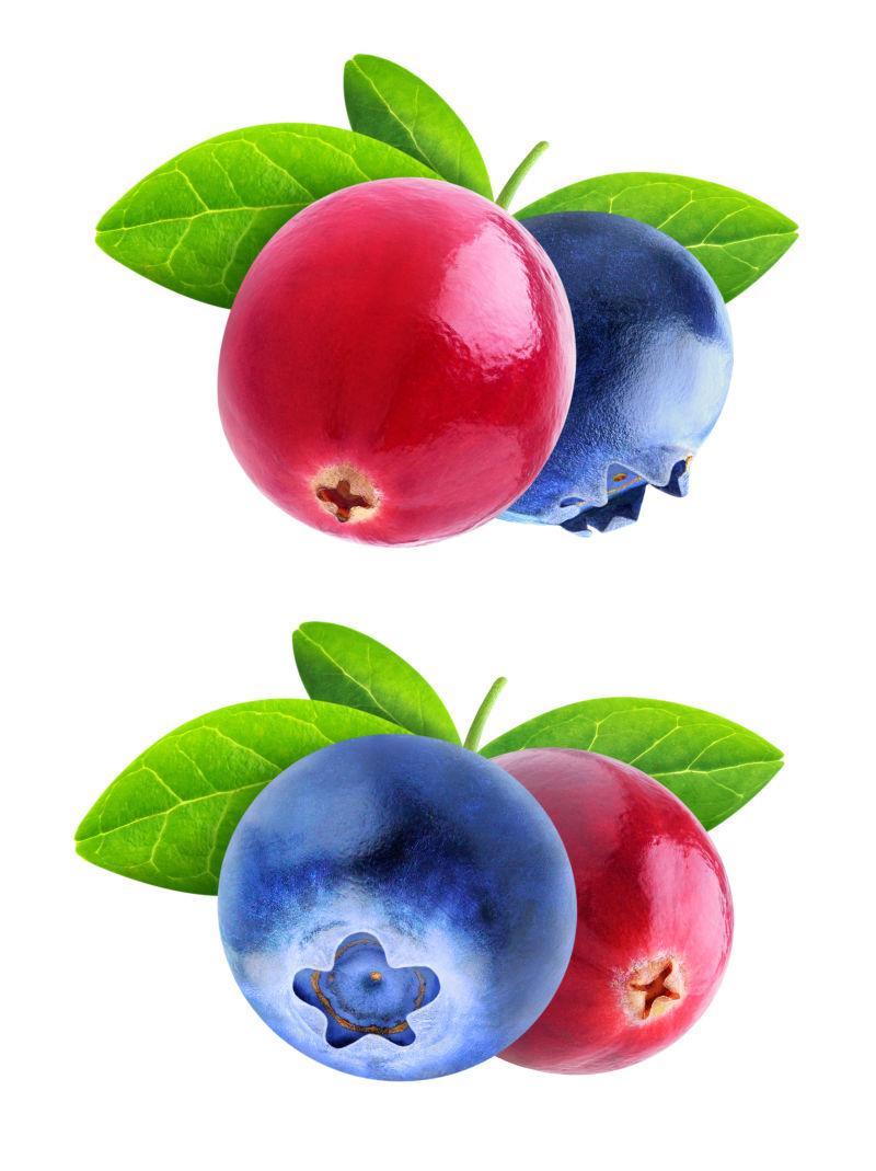 白色背景上两种不同的新鲜水果