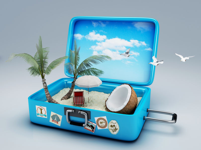 海滩度假的旅行箱