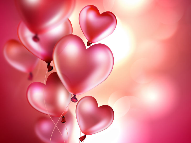浪漫的背景中粉红色的气球