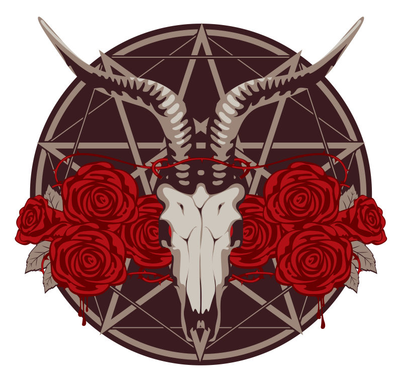 矢量山羊头骨和玫瑰的插图设计元素