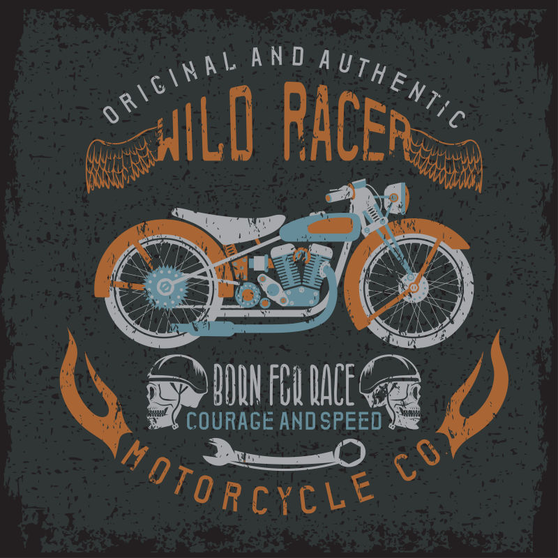 创意矢量复古老式摩托车的插图设计