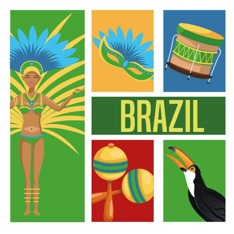 创意矢量平面风格的巴西文化主题插图