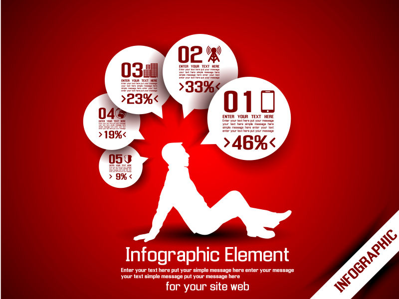 红色的商业信息图表矢量设计