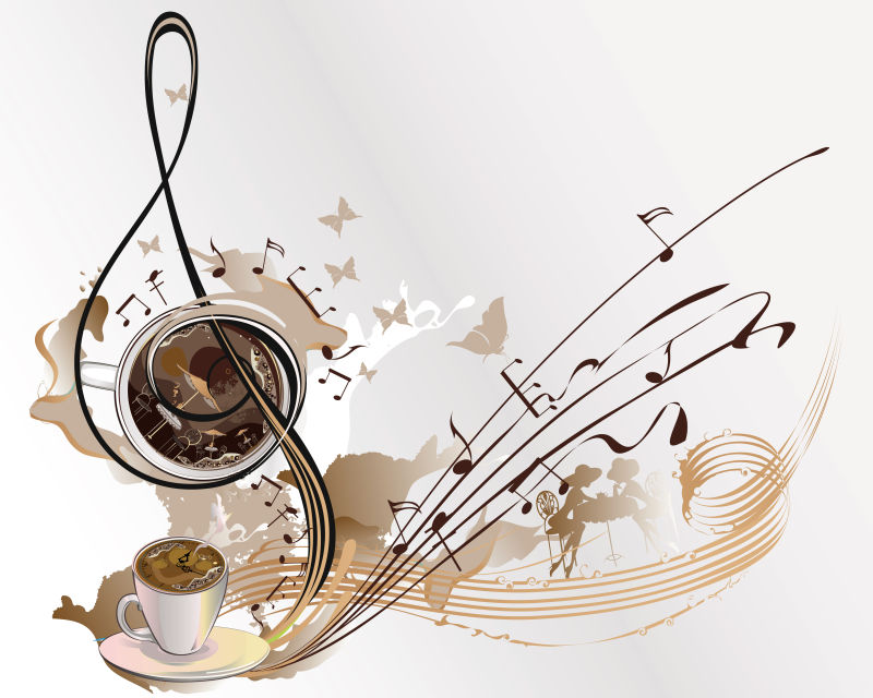 矢量咖啡与音乐的创意背景