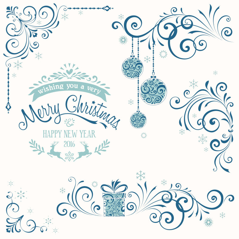 蓝色的华丽圣诞装饰矢量设计