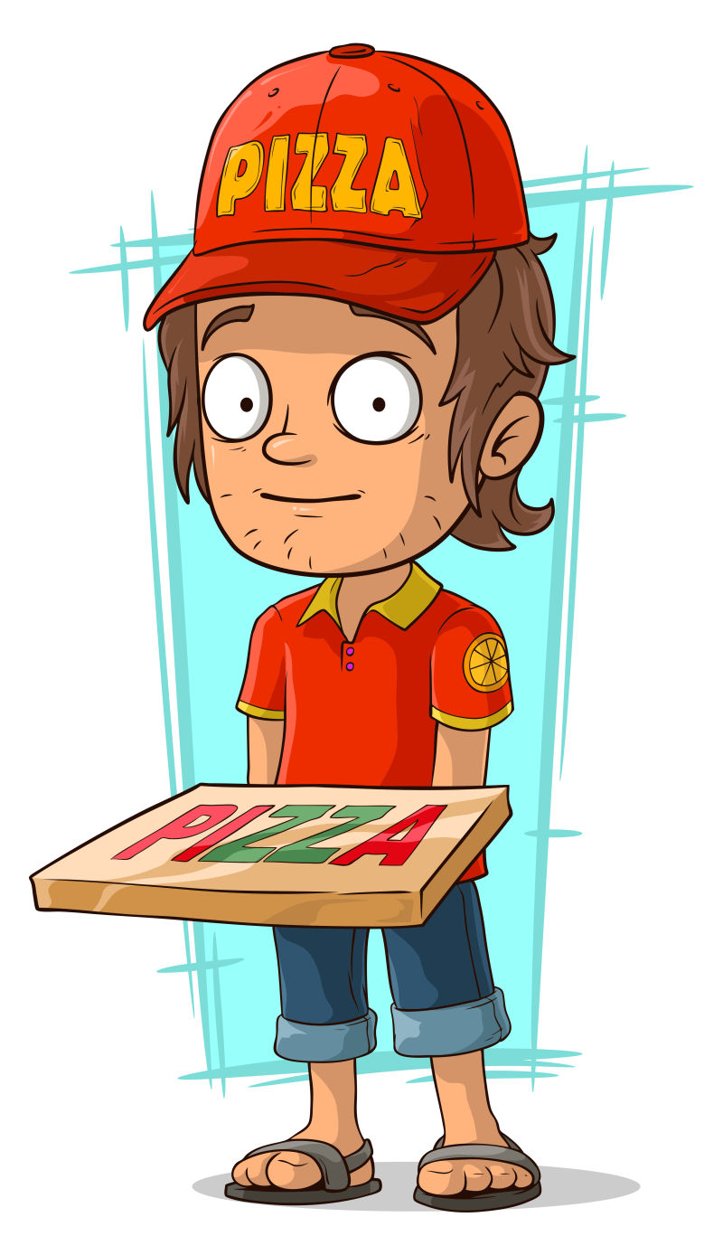 送货披萨的人矢量插图