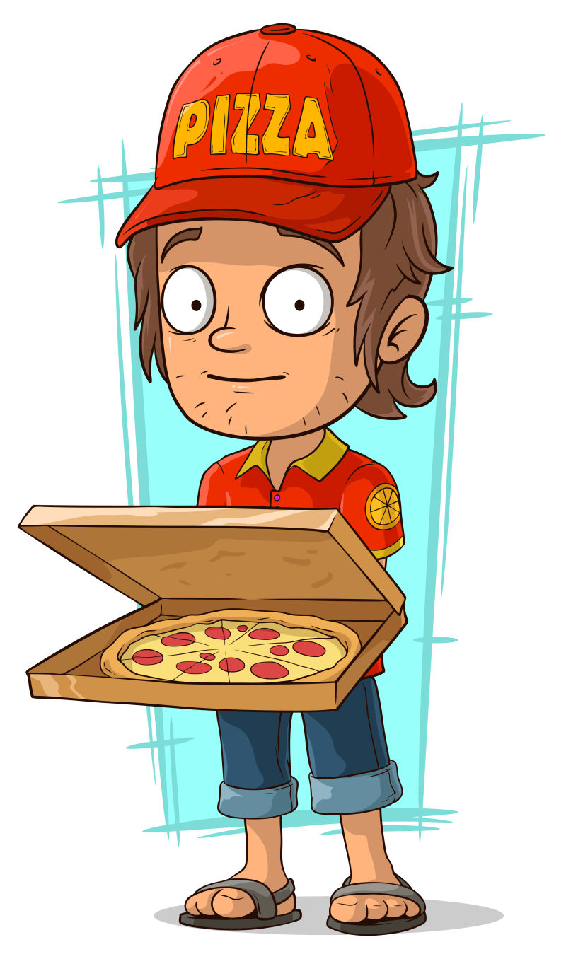 卡通披萨送货员矢量插图