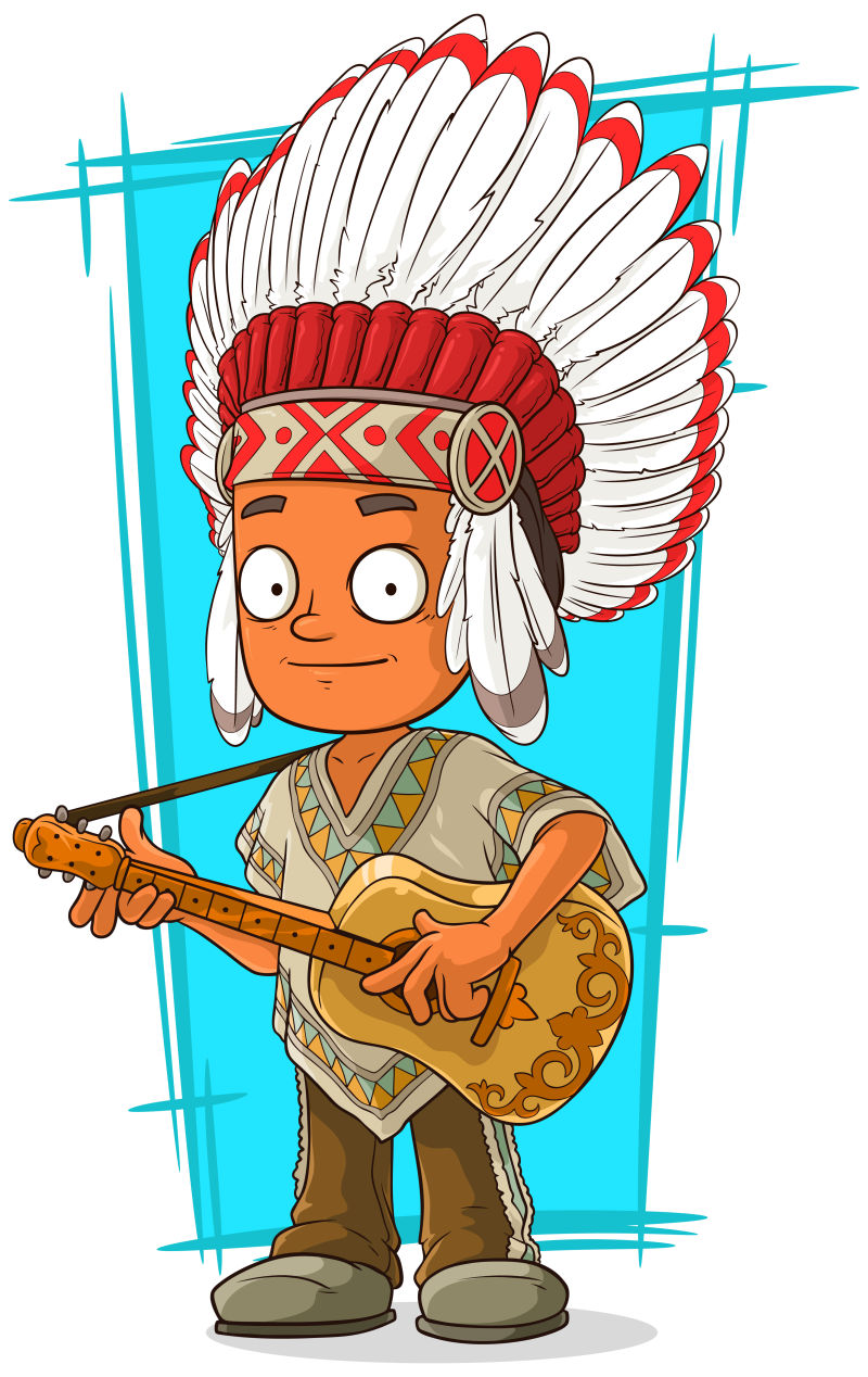 卡通印第安酋长矢量插图
