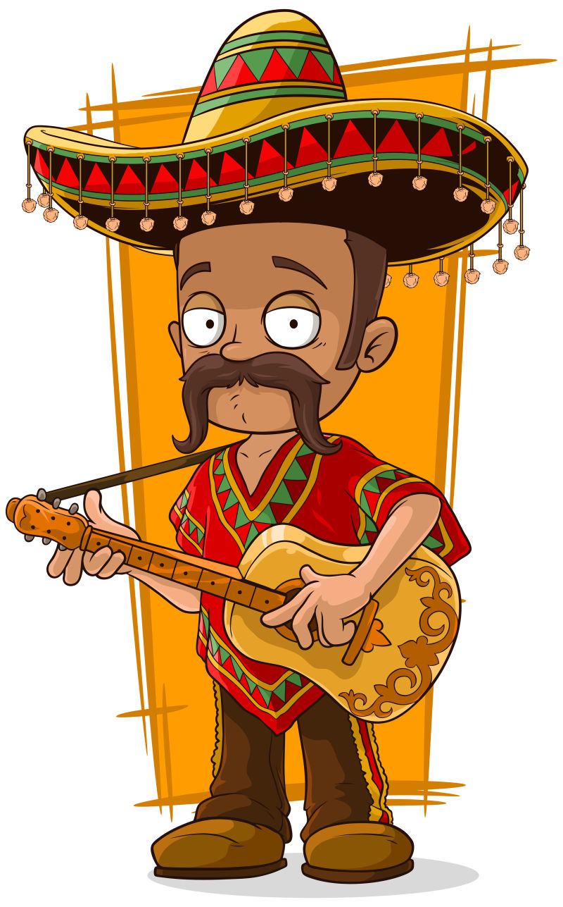 弹奏吉他的矢量墨西哥卡通人物
