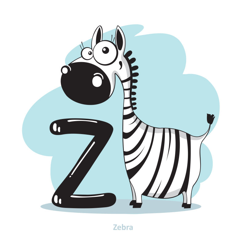 矢量的卡通字母Z和斑马插图