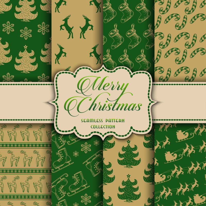 抽象矢量绿色拼贴圣诞节元素背景