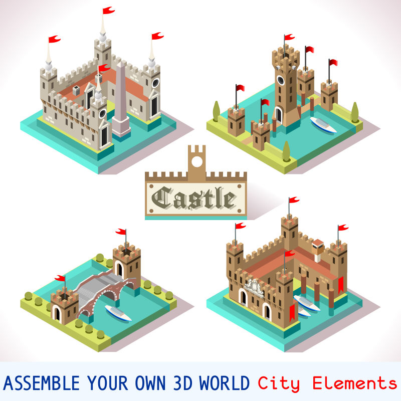中世纪城堡矢量建筑设计元素