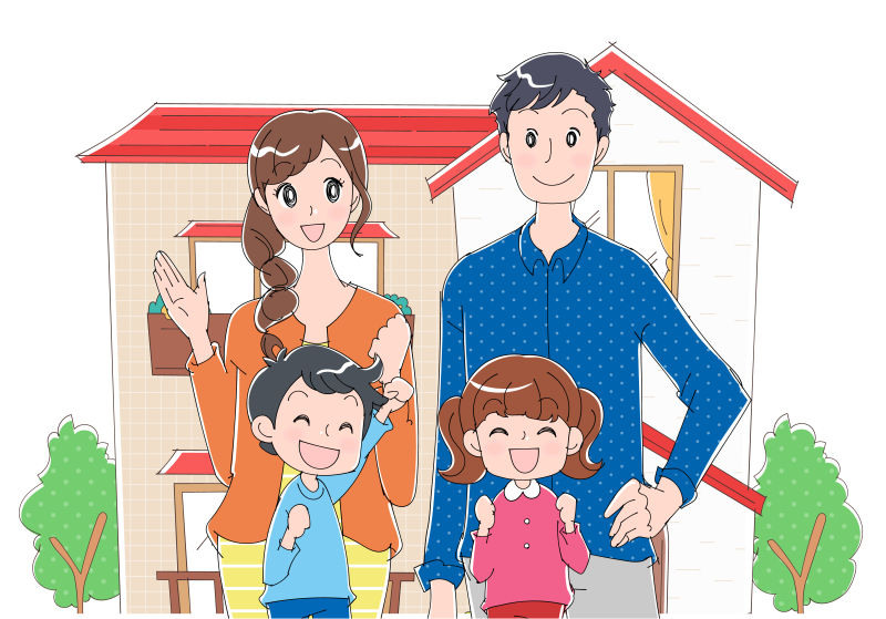 房屋前的幸福家庭矢量插图