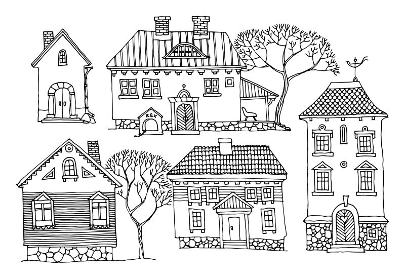 矢量的手绘房屋建筑插图