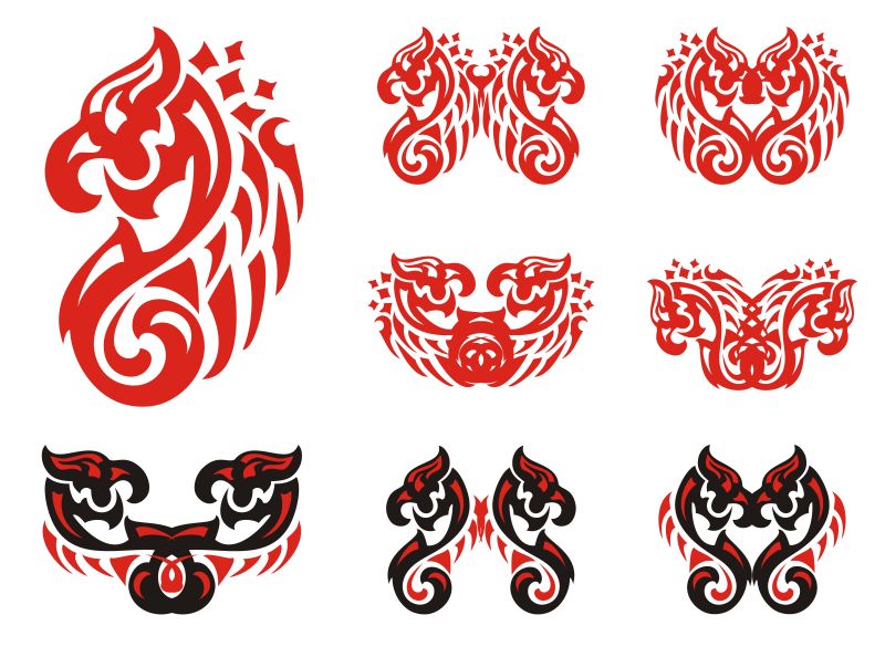 矢量的红色鹰形纹身设计