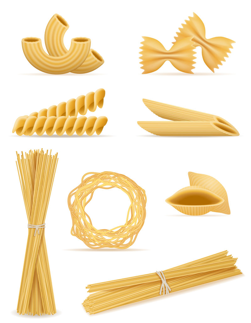 意大利不同种类的面食矢量插图