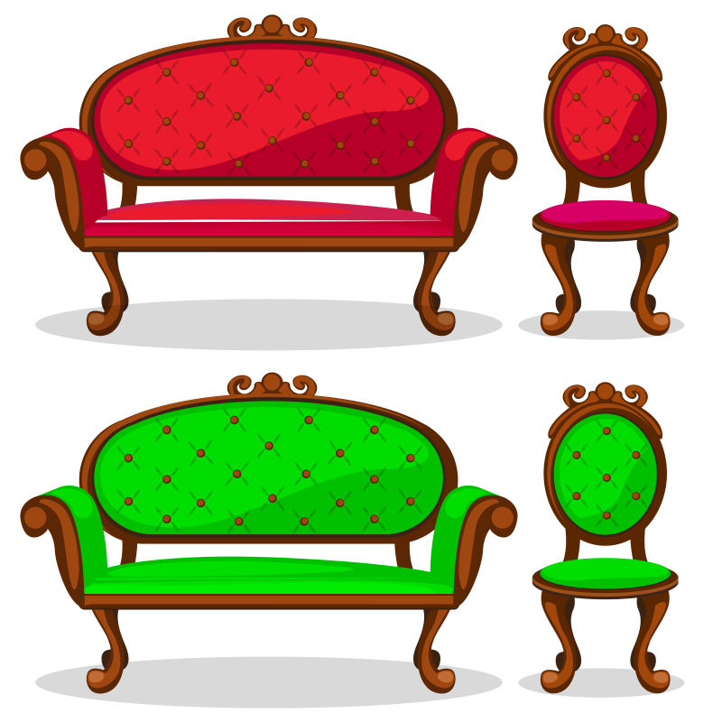 矢量卡通红色绿色的沙发插图