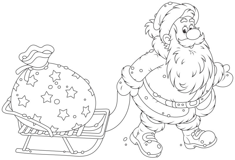 矢量拉雪橇的圣诞老人卡通插图