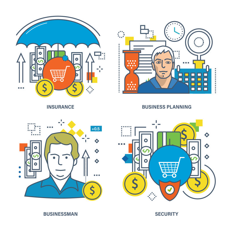 创意矢量彩色商业保险概念的图标设计