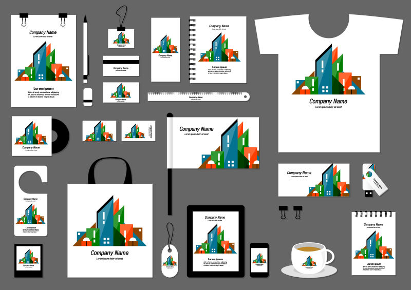 矢量城市建筑元素的企业视觉宣传设计
