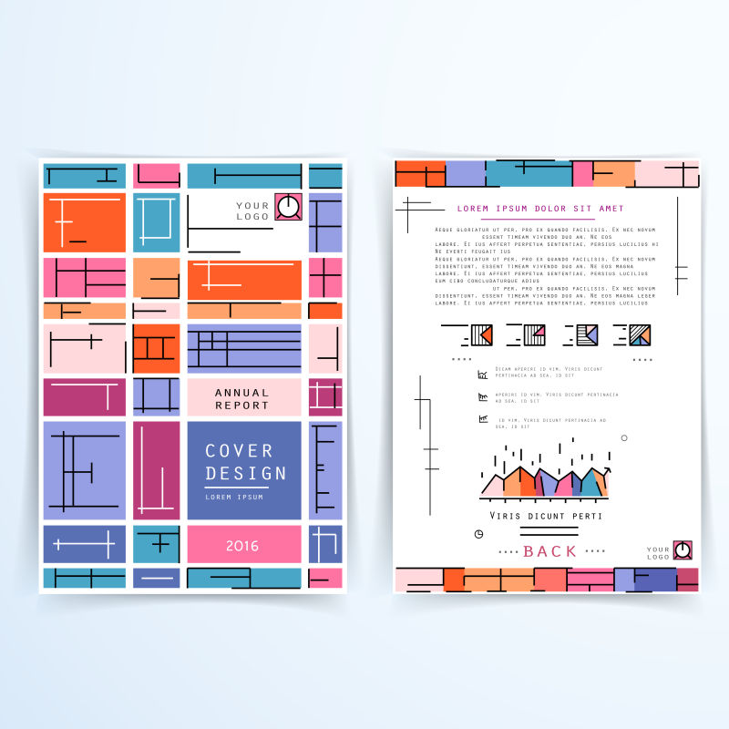 彩色几何现代风格的矢量宣传册封面设计